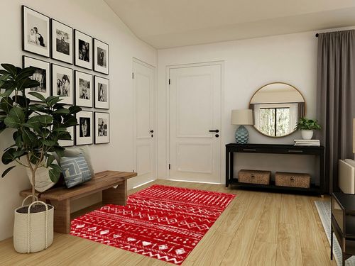 Antep Rugs Bohemian 5x7 Geometric Indoor Area Rug Phoenix, 5'3" x 7', Red in Transitional Minimalistic Entryway