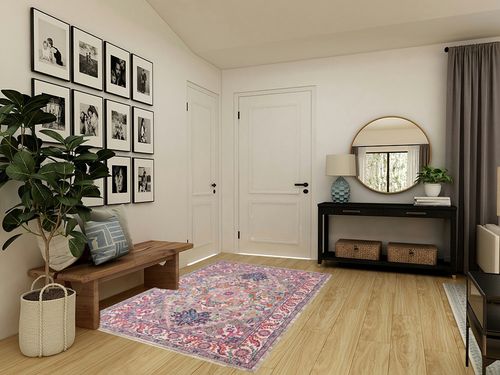 Nourison Passion Bohemian Light Grey/Pink 5'3" x 7'3" Area -Rug, Easy -Cleaning, Non Shedding, Bed Room, Living / Dining Room, Kitchen (5x7) in Transitional Minimalistic Entryway