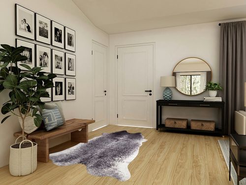 Faux Cowhide Printed (Hairless) Rug 5ft x 6.5ft, Black and White Brindle in Transitional Minimalistic Entryway