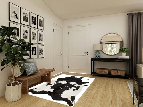 Just Cowhide Black and White Cowhide Rug Large Natural Cow Skin Cow Hide Leather Area Rug Hair On, Premium Black White Cow Hide Rugs (Black and White, 5 X 7) in Transitional Minimalistic Entryway