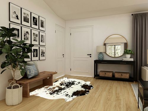 HIDES BAZAAR Light Tricolor Cowhide Rug, Premium Quality Genuine Leather Cow Hide, White, Brown and Black Color Mix Area Rug (5x7 ft) in Transitional Minimalistic Entryway