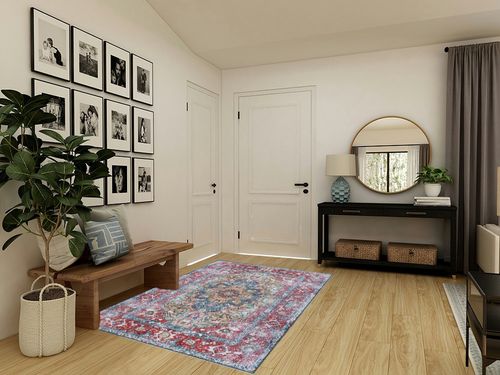 SUPERIOR Washable Indoor Large Area Rug, Soft Home Rugs for Floor Decor, Vintage Boho Chic Throw for Living Spaces. Dining Room, Kitchen, Office, Farmhouse, Tanager Collection, 5' x 7', Red in Transitional Minimalistic Entryway