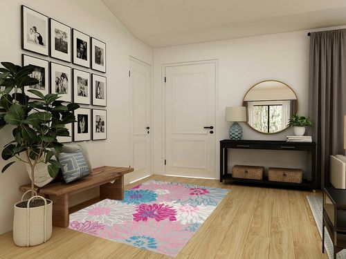 Nourison Passion Grey 5'3" x 7'3" Area-Rug, Floral, Farmhouse, Easy-Cleaning, Non Shedding, Bed Room, Living Room, Dining Room, Kitchen, (5' x 7') in Transitional Minimalistic Entryway