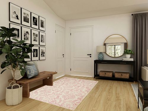 Nourison Jubilant Damask Ivory/Pink 5'3" x 7'3" Area -Rug, Easy -Cleaning, Non Shedding, Bed Room, Living Room, Dining Room, Kitchen (5x7) in Transitional Minimalistic Entryway