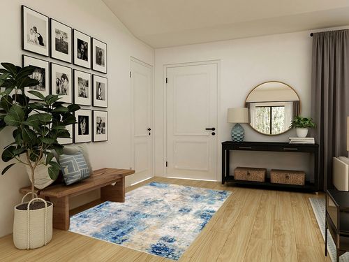 Lahome Modern Abstract 5x7 Blue Machine Washable Area Rug, Soft Bedroom Rug Non Slip Living Room Rug,Stain Resistance Dining Room Mat Carpet for Nursery Office Couch Entrance Kitchen in Transitional Minimalistic Entryway