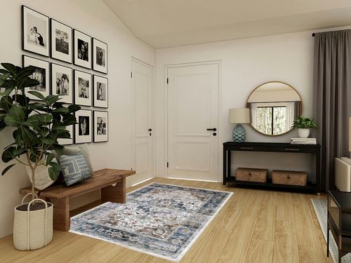 5x7 Area Rugs for Living Room Rugs: Washable Rugs Carpet for Living Room with Non-Slip Backing Non-Shedding Stain Resistant, Boho Floral Rugs for Dining Room Nursery Home Office (Blue Multi) in Transitional Minimalistic Entryway