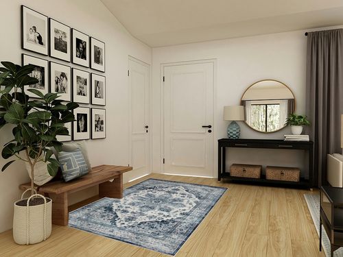 GAOMON Machine Washable Area Rug 5x7 Non Slip Floor Cover Carpet Rug for Living Room Bedroom Medallion Vintage Distressed Accent Rug Traditional Home Decor Floor Decoration Carpet Mat, Blue in Transitional Minimalistic Entryway