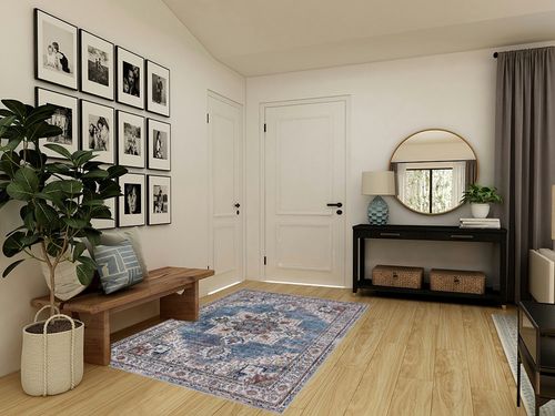 Area Rugs for Living Room: 5x7 Rug for Bedroom Machine Washable with Non Slip Backing Non Shedding, Boho Medallion Floral Large Carpet for Dining Room Nursery Home Office Indoor Decor Blue/Brown in Transitional Minimalistic Entryway