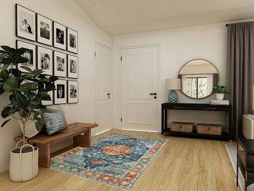 JOLENE.K Washable Rugs for Living Room 5x7 Area Rugs Boho Rug Non Slip Bedroom Decor Vintage Oriental Rug Indoor Rug Mat Stain Resistant Throw Rug Dining Home Office Nurery, Blue/Orange in Transitional Minimalistic Entryway