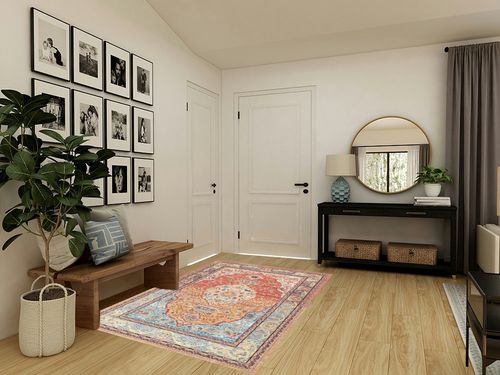 Yancorp 5'x7' Boho Area Rug for Bedroom Washable Rug Vintage Carpet Living Room Non Slip Hallway Runner Rug Indoor Floor Mats Colorful Entryway Rugs,Blue Orange Red Rug in Transitional Minimalistic Entryway