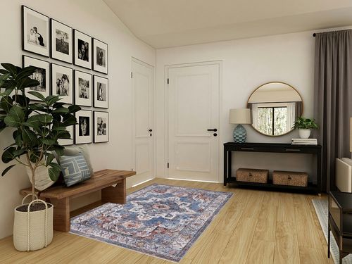 Area Rugs for Living Room Bedroom: 5x7 Washable Rug with Non-Slip Backing Non-Shedding Stain Resistant, Boho Floral Large Carpet for Dining Room Nursery Home Office Indoor Gray Blue/Brown in Transitional Minimalistic Entryway