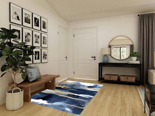 Navy Blue Gold Modern Distressed Aesthetic Area Rug for Living Room Bedroom Dining Room Home Office Bathroom Ultra Washable 5x7 Carpet Kitchen Soft Runner Rug in Transitional Minimalistic Entryway