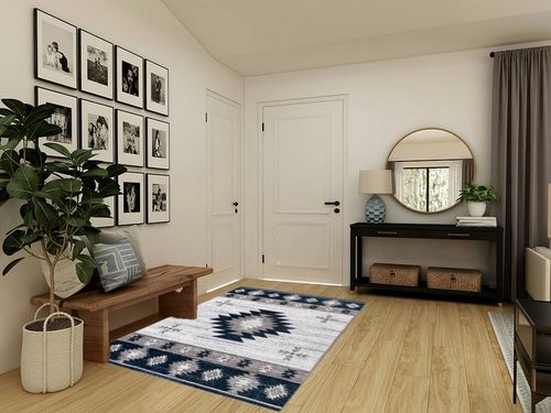 Well Woven Southwestern Rodrigo 5'3" x 7'3" Blue Area Rug in Transitional Minimalistic Entryway