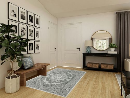 5x7 Area Rugs for Living Room: Machine Washable Rug with Non-Slip Backing Non-Shedding Stain Resistant, Boho Carpet for Bedroom Dining Room Nursery Home Office Indoor Decor (Gray) in Transitional Minimalistic Entryway