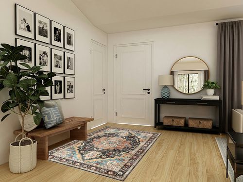 Gertmenian Boho Area Rug, 5x7 Standard Home Decor for Entryway, Bedroom, Living Room, Office, Kitchen Non Slip, Low-Pile, Printed Indoor Accent Rugs Center Medallion, Tiefi Black Multi, 28541 in Transitional Minimalistic Entryway