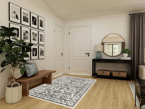 Well Woven Palace Oriental Ivory Grey Black 5'3" x 7' Area Rug in Transitional Minimalistic Entryway