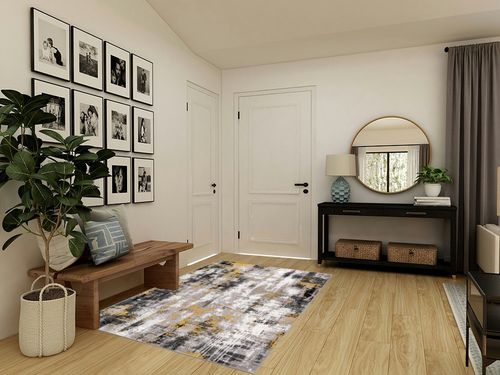 Rugshop Tralee Modern Abstract Stain Resistant Area Rug 5' x 7' Yellow in Transitional Minimalistic Entryway