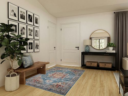 Area Rugs for Living Room: 5x7 Rug for Bedroom Machine Washable with Non Slip Backing Non Shedding, Boho Medallion Floral Large Carpet for Dining Room Nursery Home Office Indoor Decor Blue/Red in Transitional Minimalistic Entryway