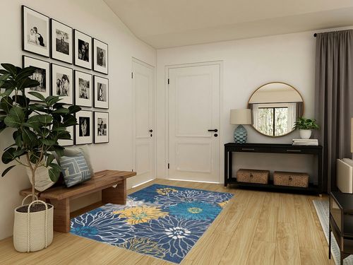 Nourison Passion Blue 5'3" x 7'3" Area-Rug, Floral, Farmhouse, Easy-Cleaning, Non Shedding, Bed Room, Living Room, Dining Room, Kitchen, (5' x 7') in Transitional Minimalistic Entryway