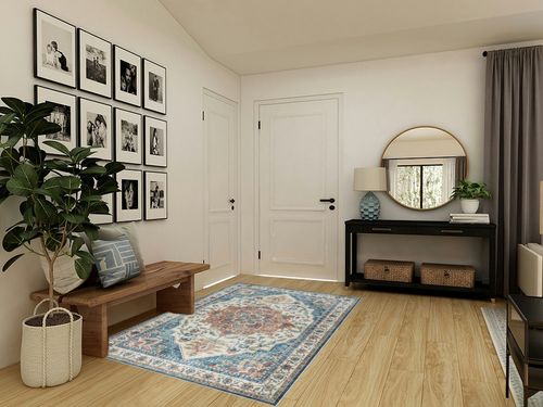Gertmenian Boho Area Rug, 5x7 Standard, Home Decor for Entryway, Bedroom, Living Room, Office, Kitchen, Non Slip, Soft, Low-Pile, Printed Indoor Accent Rugs, Center Medallion, Soha Blue, 25047 in Transitional Minimalistic Entryway
