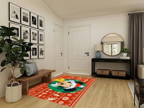 Gertmenian Kids Playroom & Game Room Carpet Disney Mickey Mouse Childrens Rug Kids Home Decor, Area Carpet for Boys & Girls Playroom, Bedroom 54x78 Large, Red & Green M&M Holiday Wreath, 46689 in Transitional Minimalistic Entryway