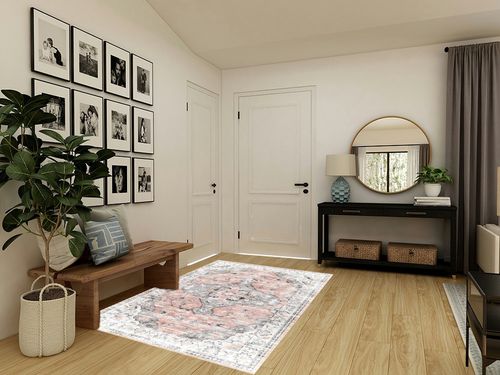 Pajata Pink Vintage 5X7 Area Rug Soft Fluffy Pile Carpet, Stain Resistant Faux Wool Soft Fuzzy Machine Washable Rug, Boho Chic Low-Pile Floral Carpet for Bedroom Kitchen Living Room in Transitional Minimalistic Entryway