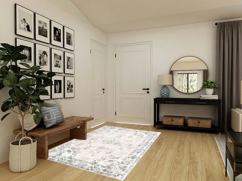 BRICHOEE Vintage Machine Washable Area Rug 5x7 Light Pink Low-Pile Indoor Floral Print Carpet Non Slip Printed Persian Boho Rug for Living Room in Transitional Minimalistic Entryway