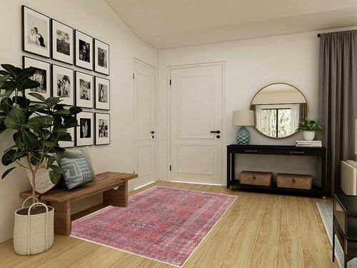 Adiva Rugs Machine Washable Area Rug with Non Slip Backing for Living Room, Bedroom, Bathroom, Kitchen, Printed Vintage Home Decor, Floor Decoration Carpet Mat (RED/Brown, 5' x 7') in Transitional Minimalistic Entryway