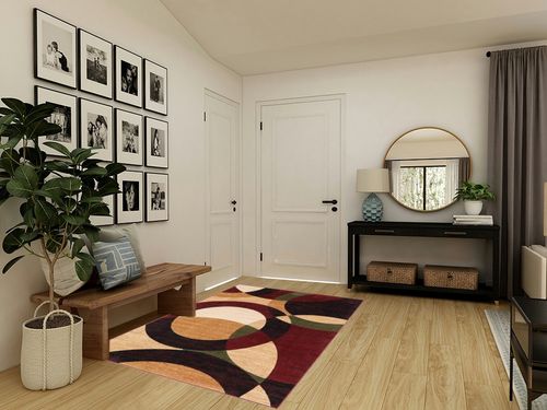 Well Woven Casual Modern Styling Shapes Circles Area Rug 5x7 (5'3" x 7'3'') Multi Color Red Black Beige Thick Soft Pile Easy Care Pile Suitable high Traffic Areas in Transitional Minimalistic Entryway