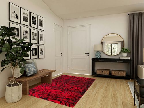 Antep Rugs Floral 5x7 Abstract Indoor Area Rug Siesta (Red Black, 5'3" x 7') in Transitional Minimalistic Entryway