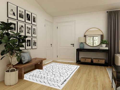 Soalmost 5x7 Area Rugs for Living Room, Washable Rug for Bedroom, Non-Slip Backing Geometric Modern Home Office Decor, Farmhouse Neutral Area Rug (White/Geometry,5'x7') in Transitional Minimalistic Entryway