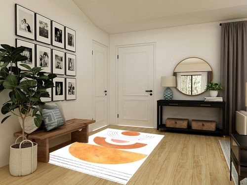 MeganJDesigns White Orange Mid-Century Modern Minimalist Wool Area Rug 5x7 Washable Soft Country Rustic Rug for Living Room Bedroom Dining Room Indoor Art Deco Home Office Plush Throw Rug in Transitional Minimalistic Entryway