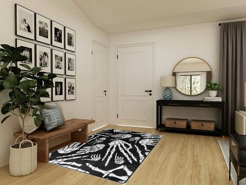 ALAZA Black White Halloween Skeleton Hand Area Rug Rugs for Living Room Bedroom 7' x 5' in Transitional Minimalistic Entryway