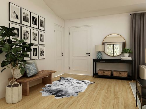 NEOCOZY Exquisite Cowhide Rug, 5.2 x 6.2 ft Faux Cowhide Rug for Living Room Bedroom, Cow Print Rug for Wall,Cow Rugs for Camping picnics, Non-Slip, Cute cowhine Animal Print Floor Rug, Grey White in Transitional Minimalistic Entryway