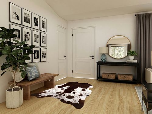 Quenlife Cowhide Rug for Living Room, Soft Cow Print Rug Cute Cow Rug for Bedroom, Cow Hide Rug Faux Animal Rug for Western Home Theme Room Decor, White and Browm, 5.2 x 6.2 ft in Transitional Minimalistic Entryway