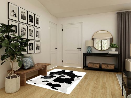 Black and White Cowhide Rug Natural Cow Skin Cow Hide Leather Area Rug Hair On, Large 5 ft X 6 ft Premium Black White Shed Free Natural Hide in Transitional Minimalistic Entryway