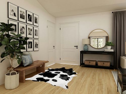A-STAR Black and White Cowhide Area Rug Premium Quality Natural Cow Skin Leather Rug for Living Room Décor 5ft x 6ft (60Inch x 72Inch, 152.4CM x 182.88CM) X-Large in Transitional Minimalistic Entryway