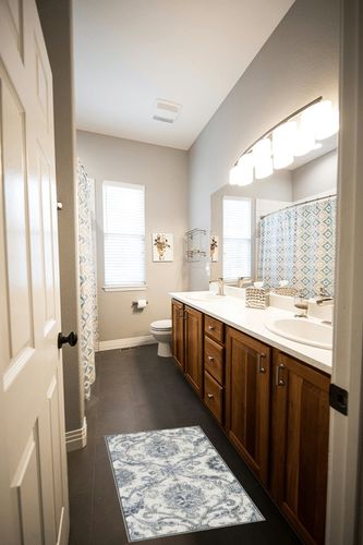 Grey/Blue Floor Mat Stain-Resistant Kitchen Throw Rug in Wooden and Grey Bathroom