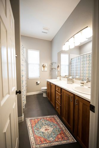 ‎Geometric Tribal ‎Oriental ‎Non Slip ‎Hallway ‎Doormat in Wooden and Grey Bathroom
