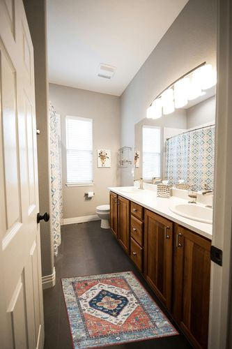 Persian Formal Traditional Non Slip Hallway Area Rug in Wooden and Grey Bathroom