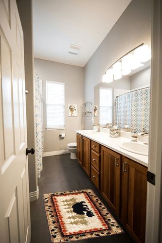 Masada Masada Rugs 2'x3' Cabin/Lodge Theme Area Rug with Bear and Cub Scene in Wooden and Grey Bathroom