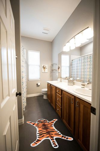 Tiger Print Rug Animal Printed Small Area Rugs Faux Cowhide Skin Leather Nonslip Personalized Bath Carpet Cartoon Rug Bedroom Office Living Room Floor Mat 2.6x1.8Ft/32.2inx21.4in in Wooden and Grey Bathroom