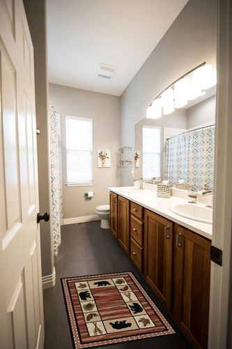 Rustic Lodge, Bear Cabin 2x3 Area Rug, 26"x39" Multi 7463 in Wooden and Grey Bathroom