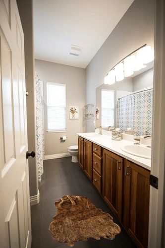 Faux Fur Bear Skin, Sheepskin Rug, Ultra Soft, Plush, Brown, Ultra Suede Lined, Living Room Family Room Den Bedroom Cabin Kids Room, Bedside, Chair, Sofa (2'x3') in Wooden and Grey Bathroom