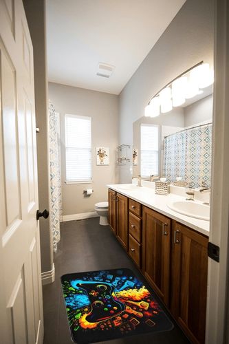 Gaming Rug for Boys Bedroom, Video Game Carpet with Gaming Theme Design, 36x24inches in Wooden and Grey Bathroom