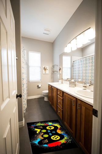 Small Rugs 20 x 31 in, 50 x 80cm for Kids Door Mat Rugs, Boys Gamer Area Carpet, 3D Area Rugs, Gaming Rugs for Boy's Bedroom, Controller Gaming Rug…… in Wooden and Grey Bathroom