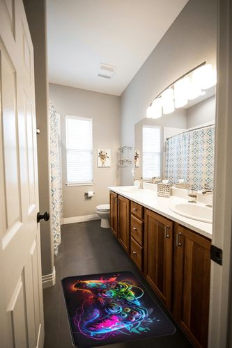 NEBOTON Gaming Rug for Game Room, Gamer Rug for Boys Bedroom, Game Controller Theme 36x24inches in Wooden and Grey Bathroom