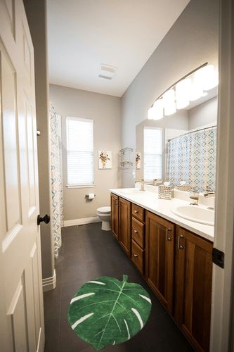 HAOCOO Area Rugs 2'x3' Leaves Velveteen Green Bath Mat Non-Slip Soft Bathroom Rugs Luxury Microfiber Bath Rug Machine Washable Door Carpet for Doormats Tub Shower Christmas Decor in Wooden and Grey Bathroom