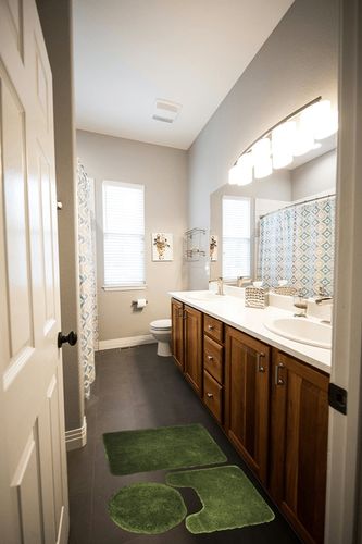 Queen Mary 3 Piece Bathroom Rug Set, Luxury Soft Plush Shaggy Thick Fluffy Microfiber Bath Mat, Countour Rug, Toilet Seat Lid Cover, Non-Slip Rubber Back, Floor Mats Water Absorbent - Sage in Wooden and Grey Bathroom