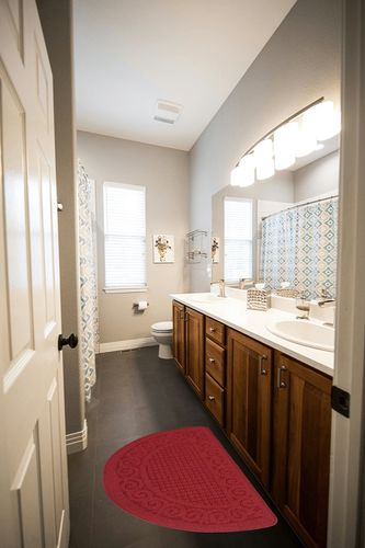 Half Round Indoor Door Mat 18"X30",Non Slip Machine Washable Entryway Rug for Front/Back Door,Half Circle Absorbent Low Profile Entrance Floor Mat for Muddy Wet Shoes and Paws- Christmas Red in Wooden and Grey Bathroom